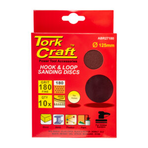 SANDING DISC 125MM NO HOLE 180 GRIT 10/PACK HOOK AND LOOP
