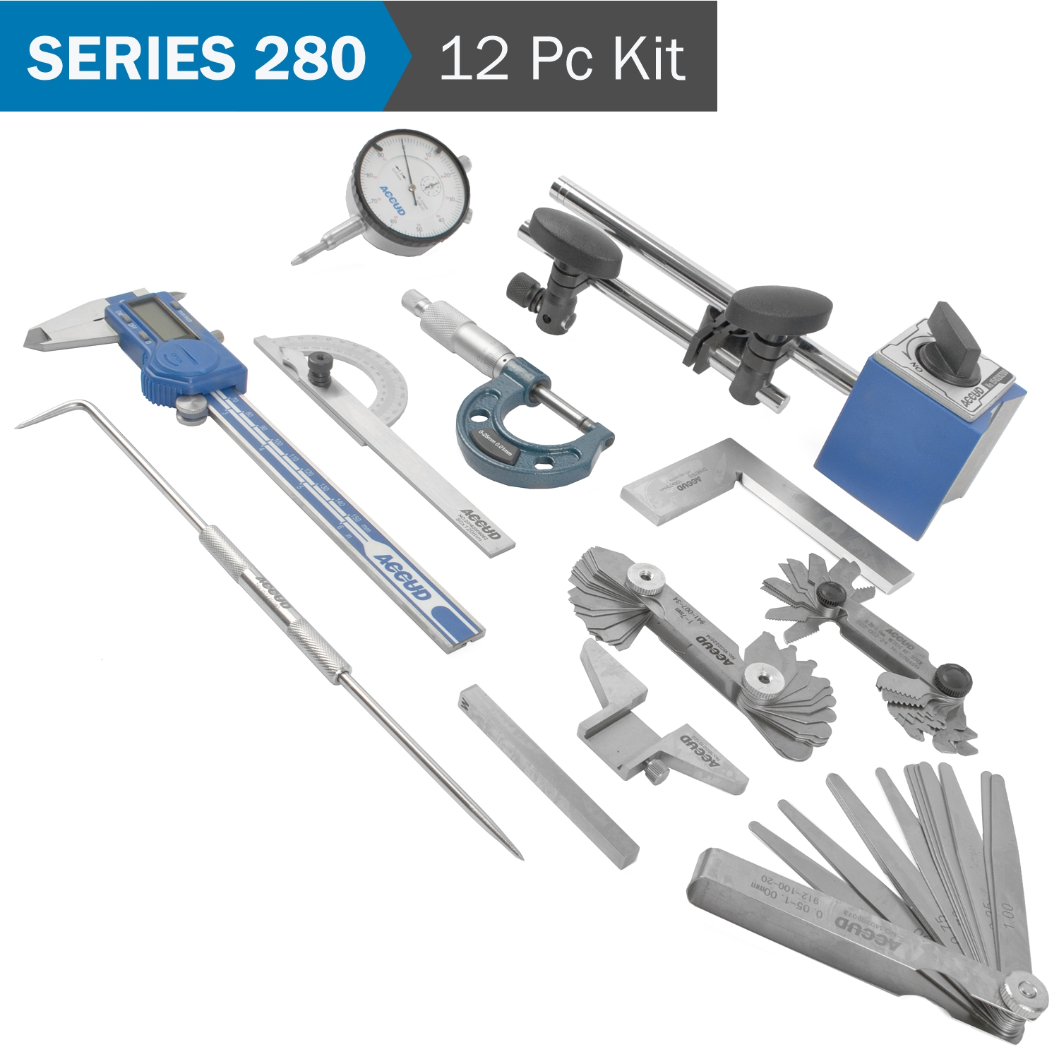 ACCUD 12PCE MEASURING TOOL SET IN ALUMINIUM ANALOG