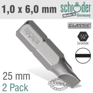 SLOTTED BIT 1.0X6MM 25MM 2CD
