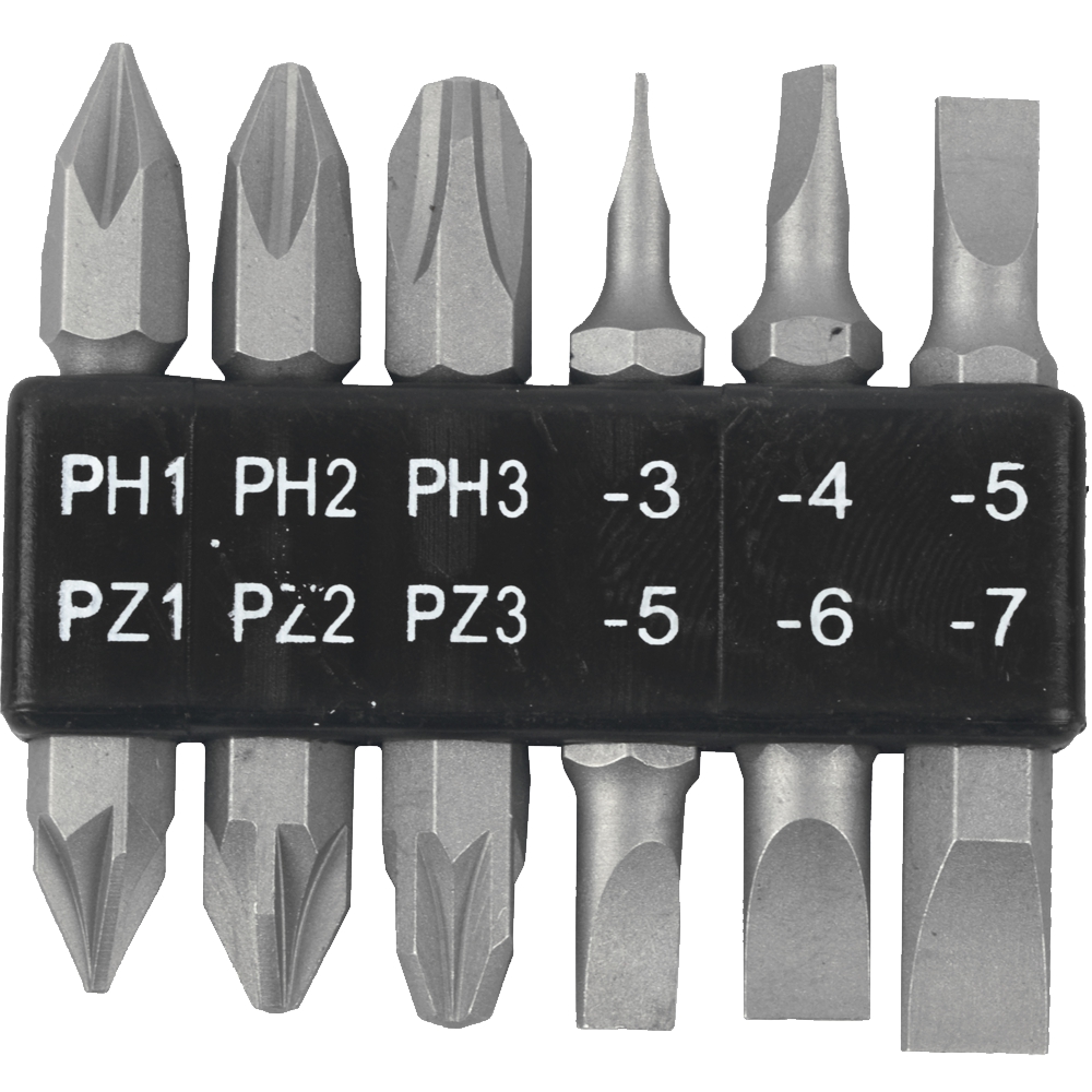 6PC 45MM DOUBLE END BIT SET PH1,2,3 PZ1,2,3 SL3,4,5,6,7MM
