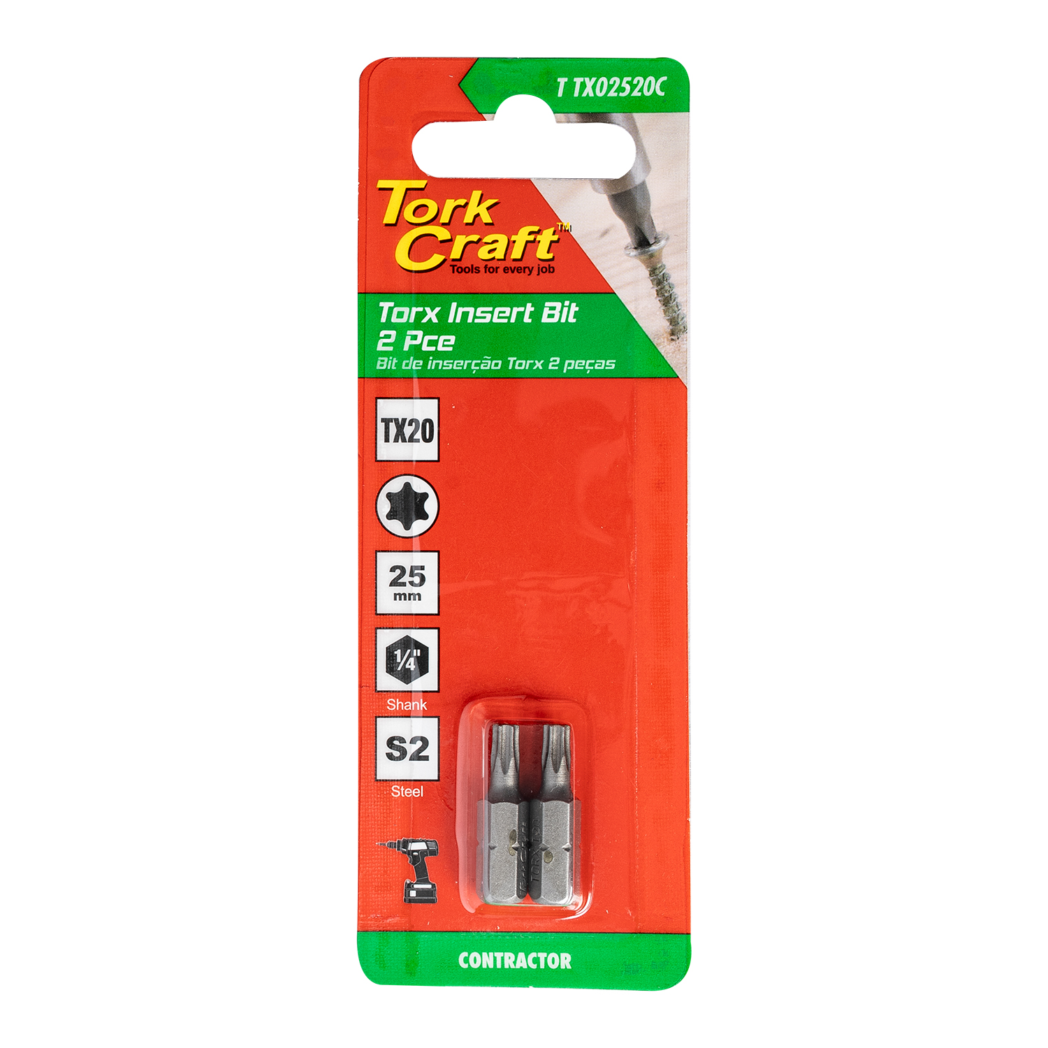 TORX TX 20 CLASSIC INSERT BIT 25MM 2PC CARDED